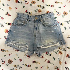 Zara Distressed High Waisted Denim Shorts